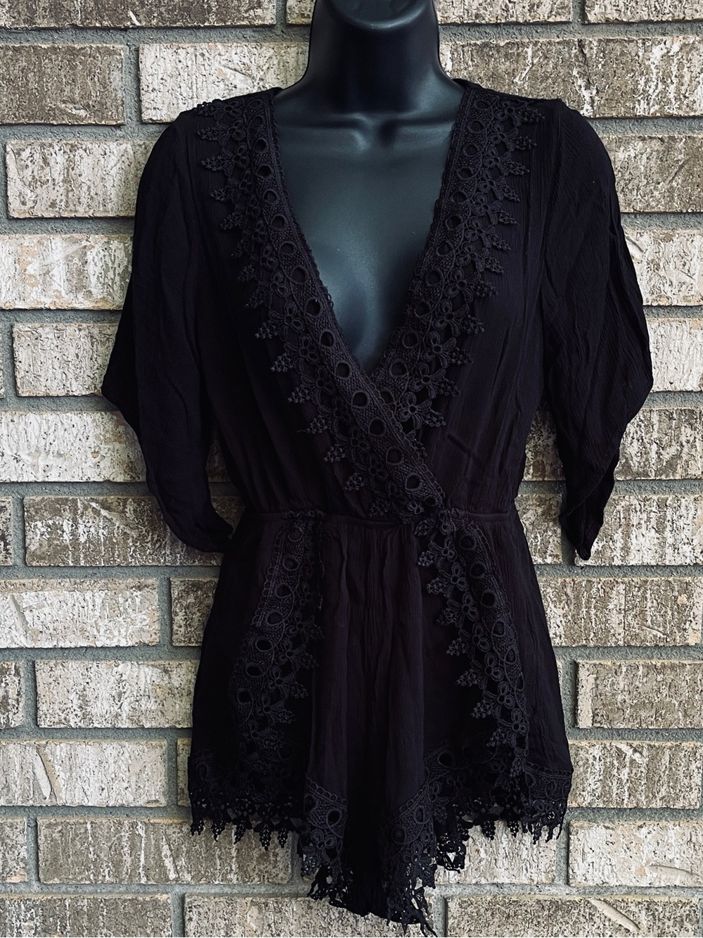 Ambiance Black Boho Fairycore Flutter Sleeve Romper Witchy Shorts Women’s Small